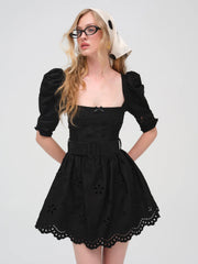 Daisy Eyelet Belted Mini Dress