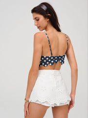 Daisy Eyelet Denim Skort