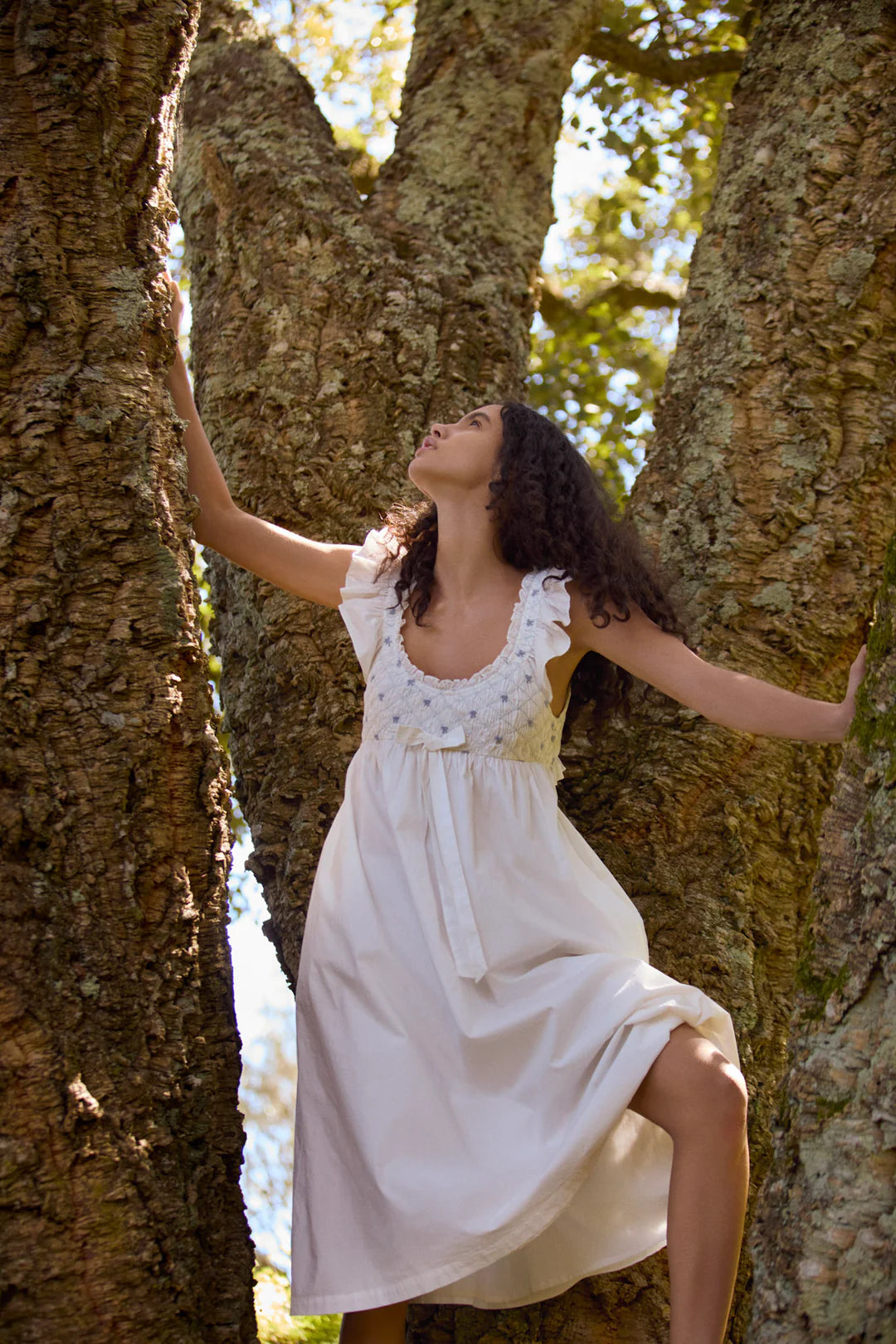 Birdie Bow Smocked Midi Slip Dress