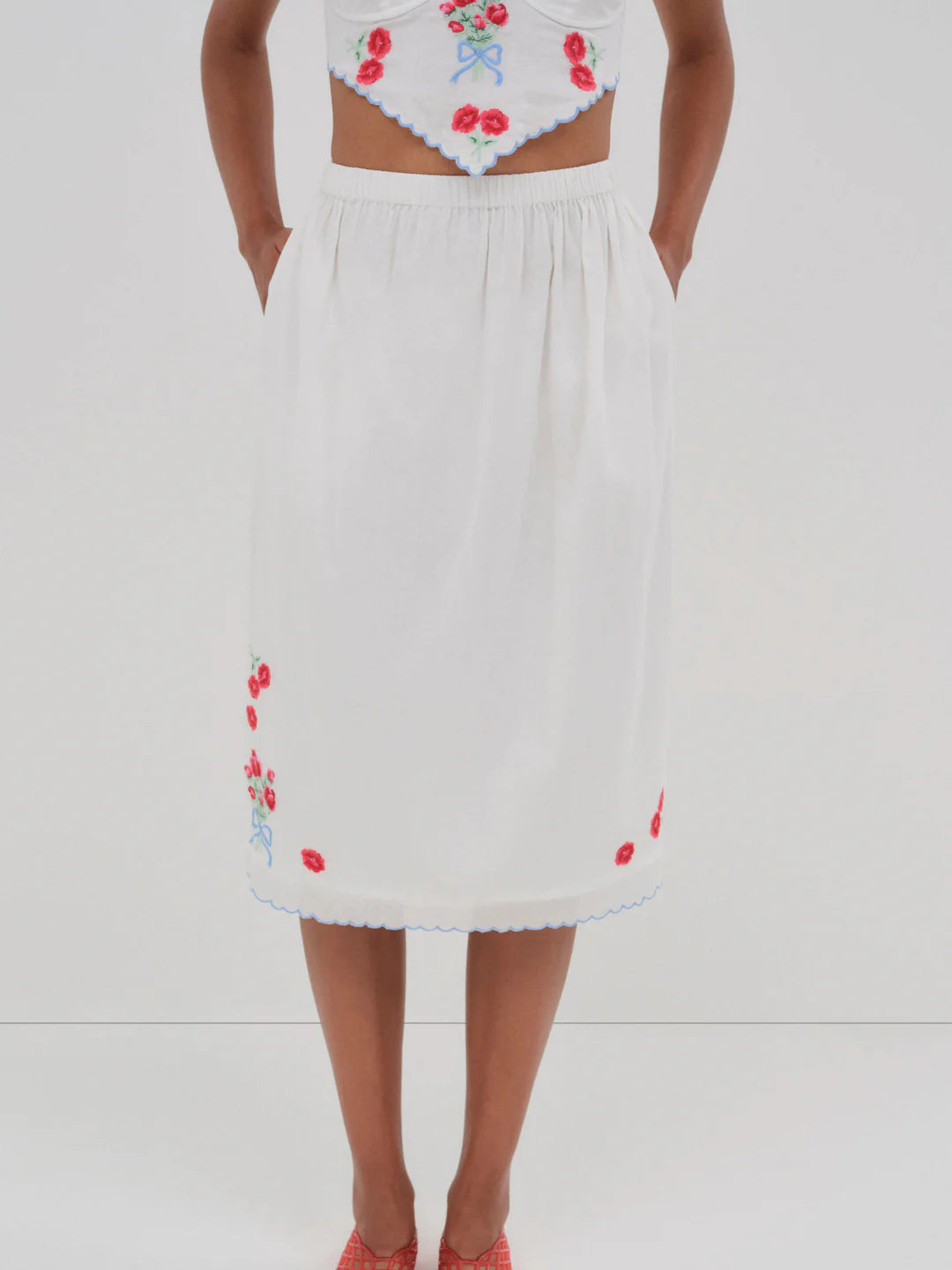 Forget Me Not Embroidery Midi Skirt