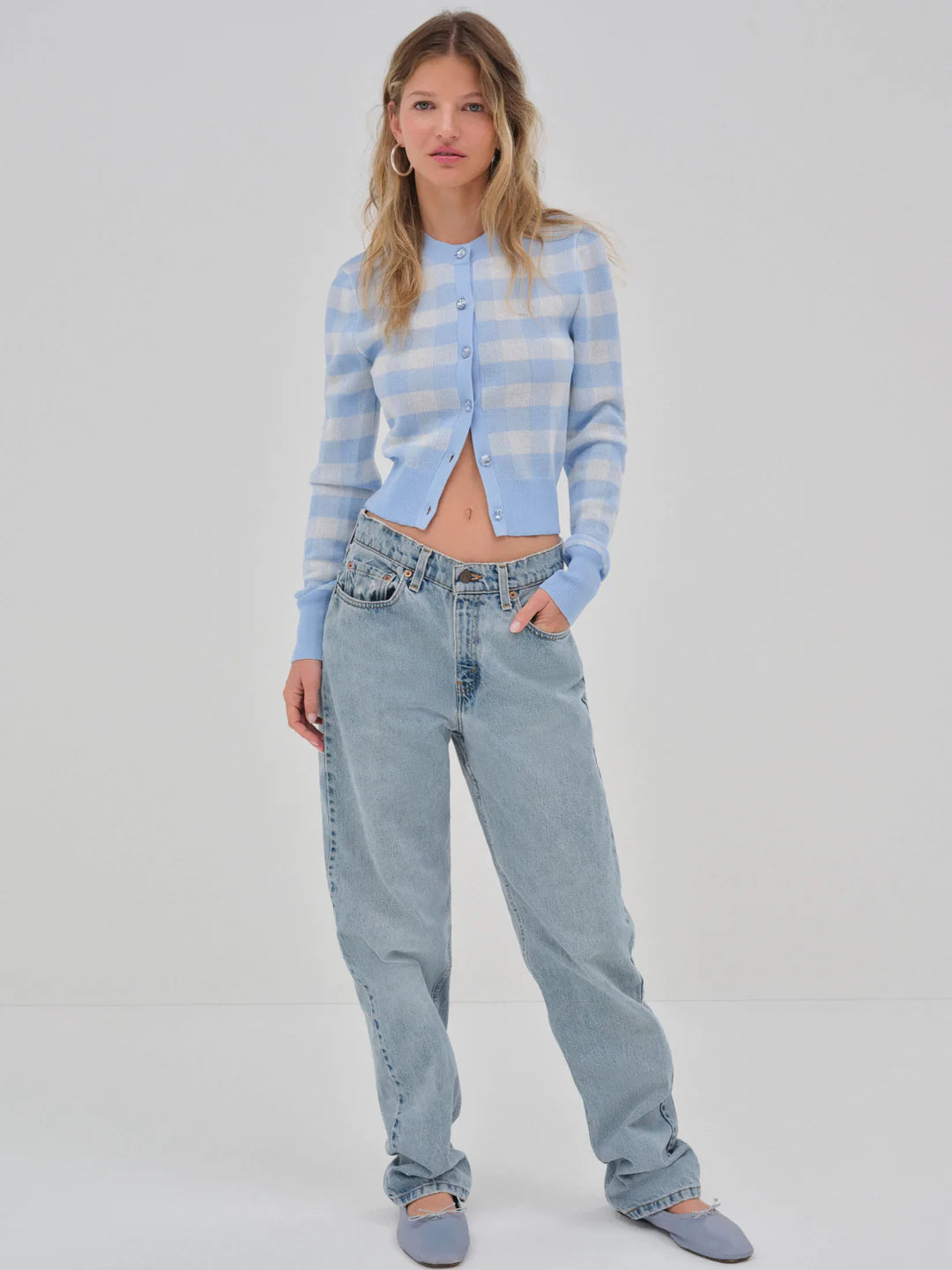 Brushed Gingham Knit Cardigan