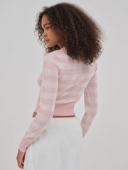 Brushed Gingham Knit Cardigan