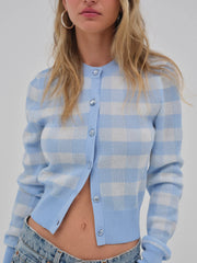 Brushed Gingham Knit Cardigan