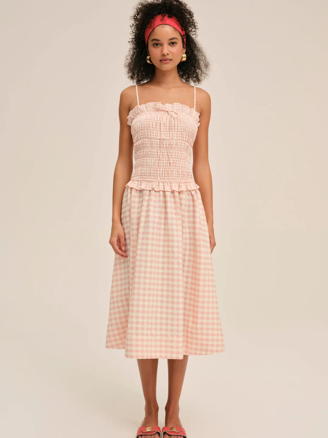Petal Gingham Midi Dress