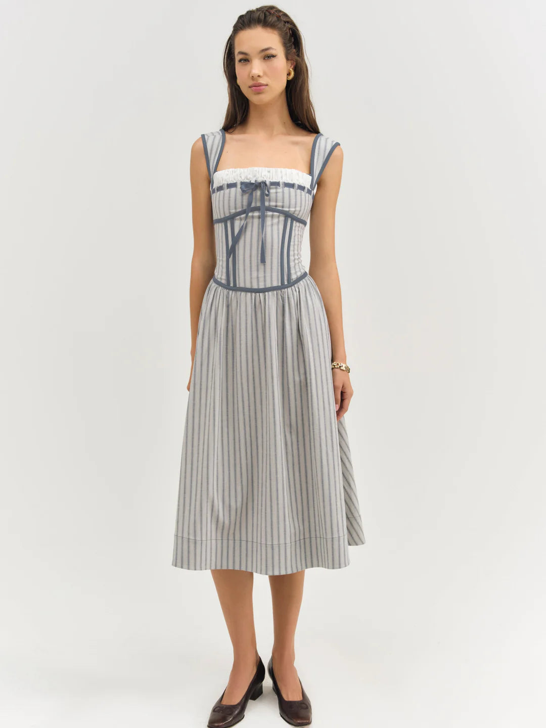 Linen Stripe Midi Dress