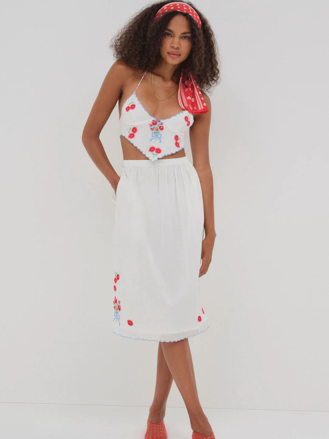 Forget Me Not Embroidery Midi Skirt