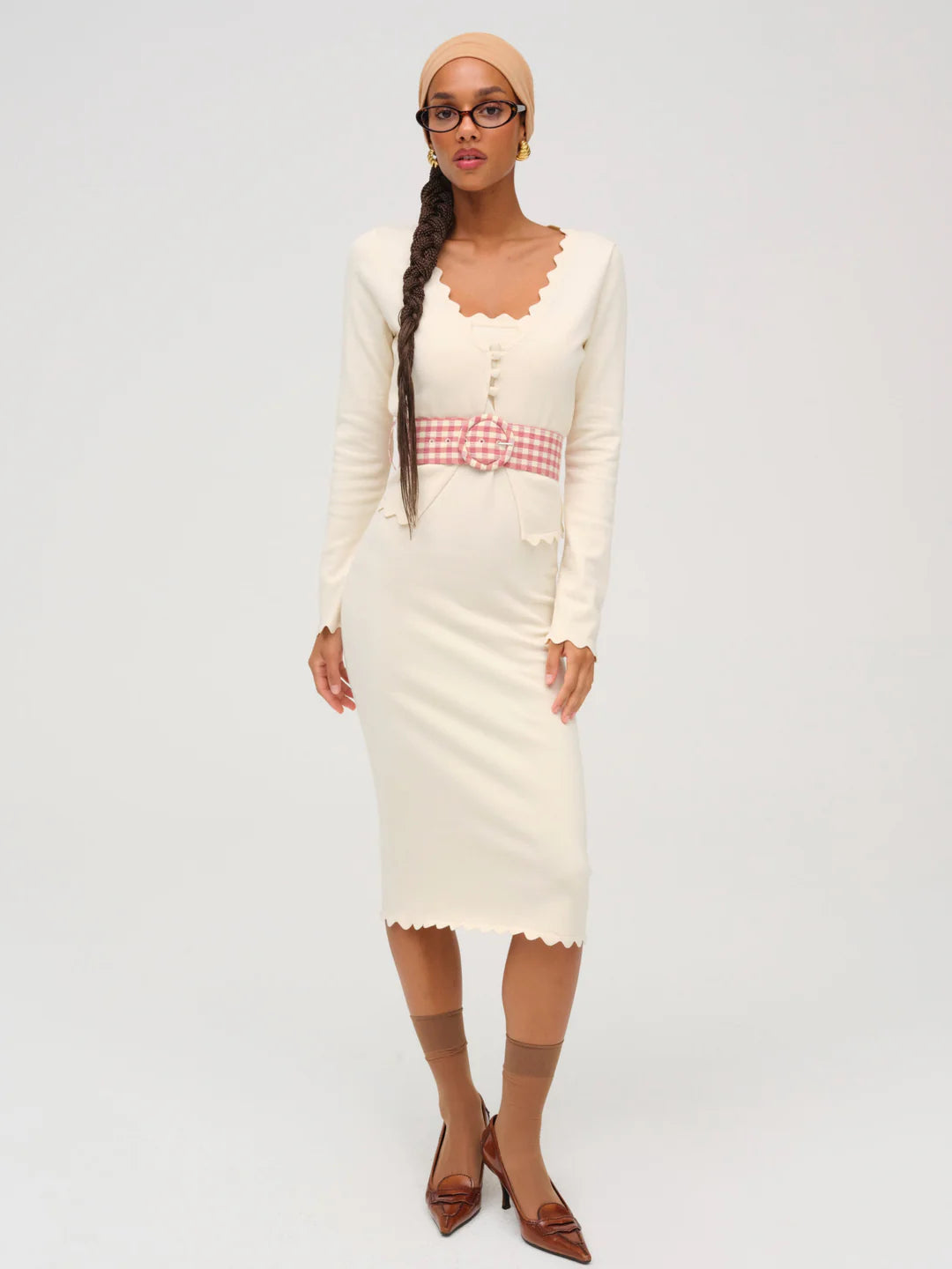 Sisi Scallop Knit Midi Dress