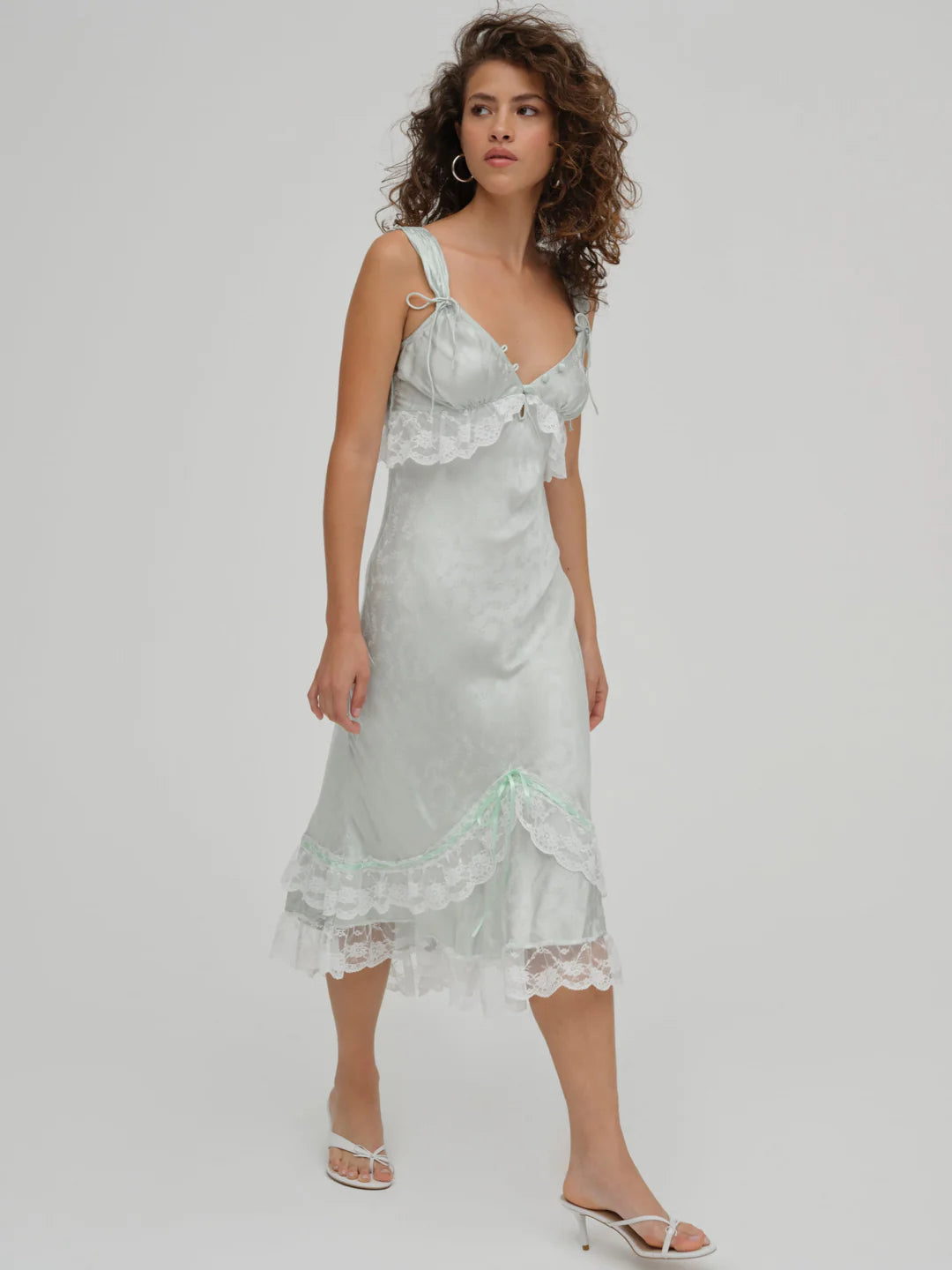 Mint Twist Jacquard Midi Slip Dress