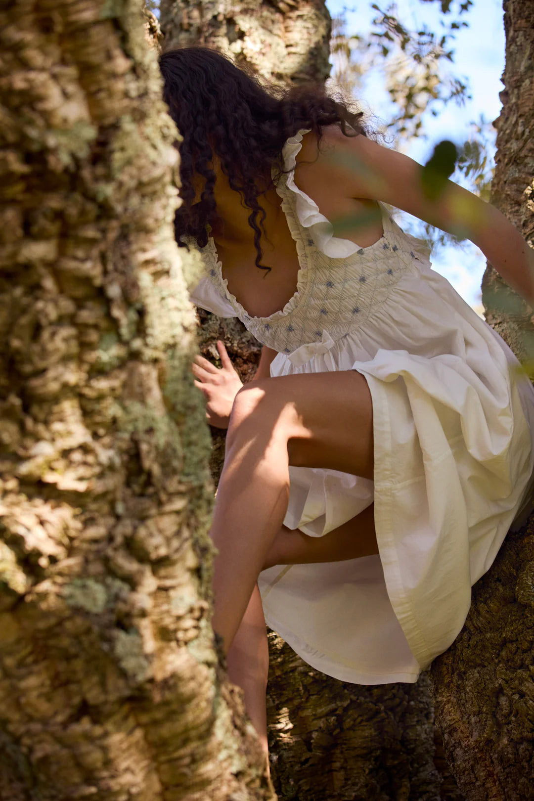 Birdie Bow Smocked Midi Slip Dress