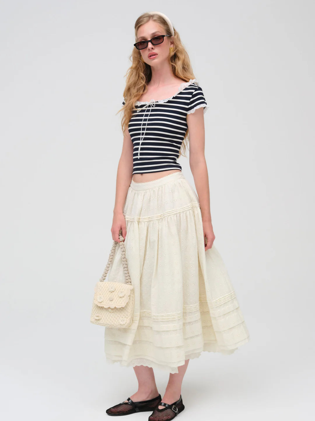 Eyelet Midi Skirt