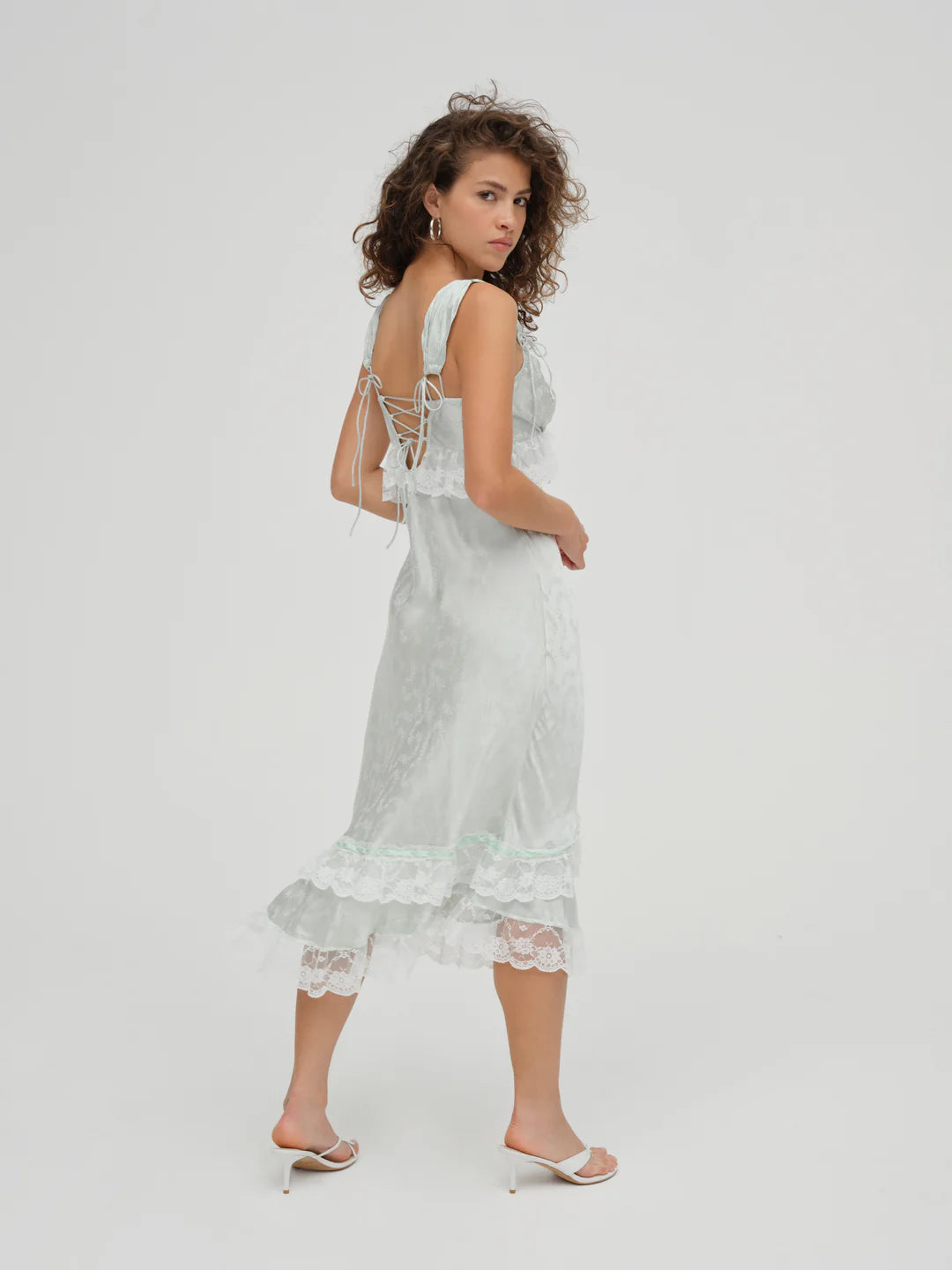 Mint Twist Jacquard Midi Slip Dress