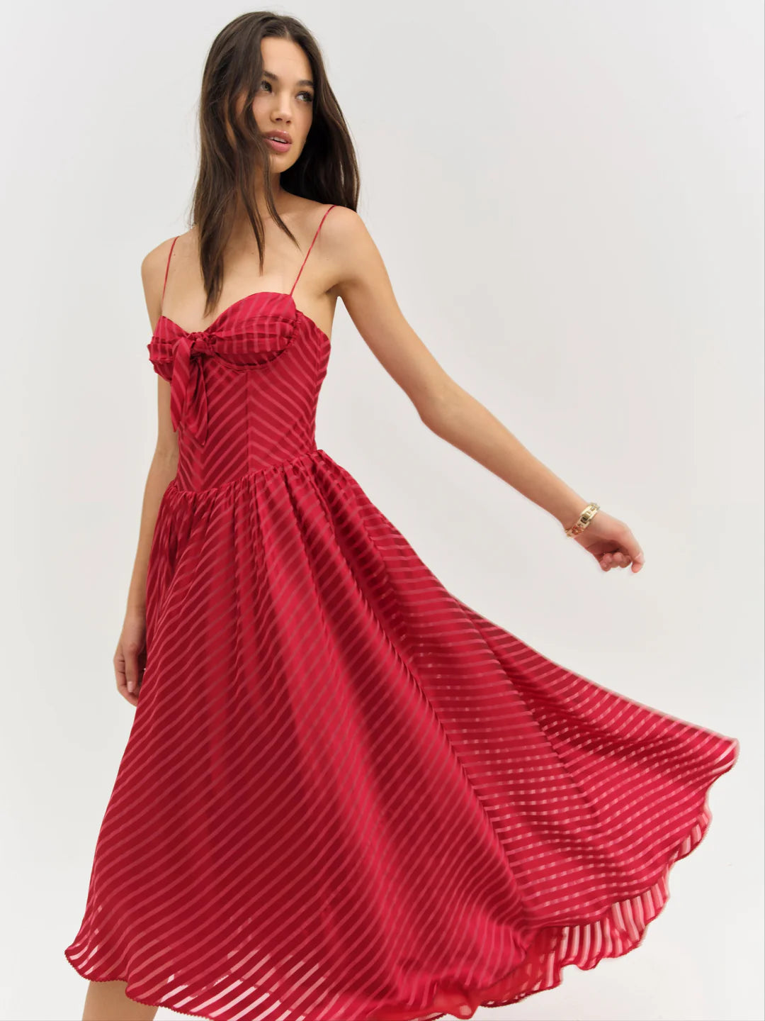 Satin Burnout Stripe Midi Dress