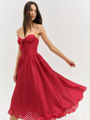 Satin Burnout Stripe Midi Dress