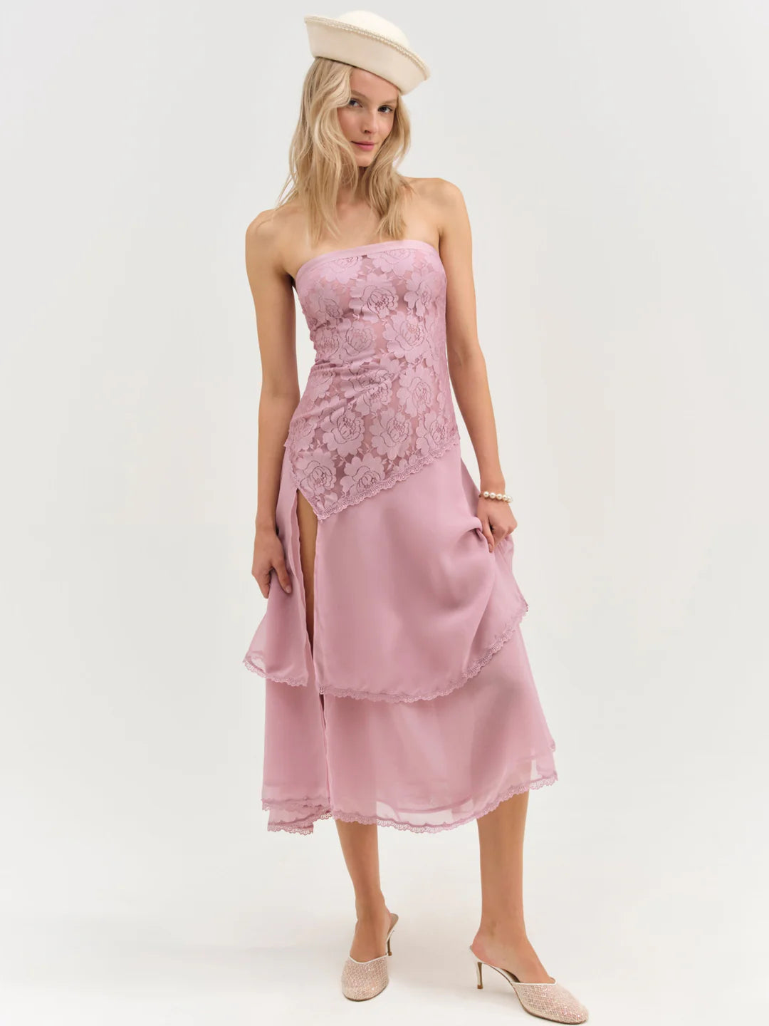 Claudia Rose Lace Strapless Midi Dress