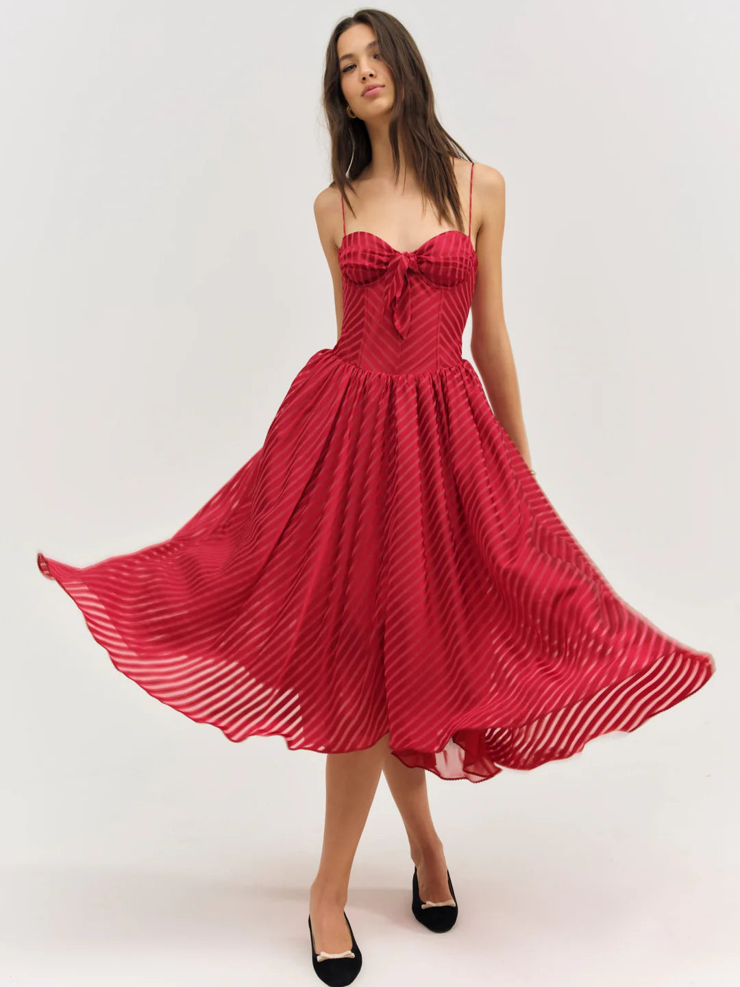 Satin Burnout Stripe Midi Dress