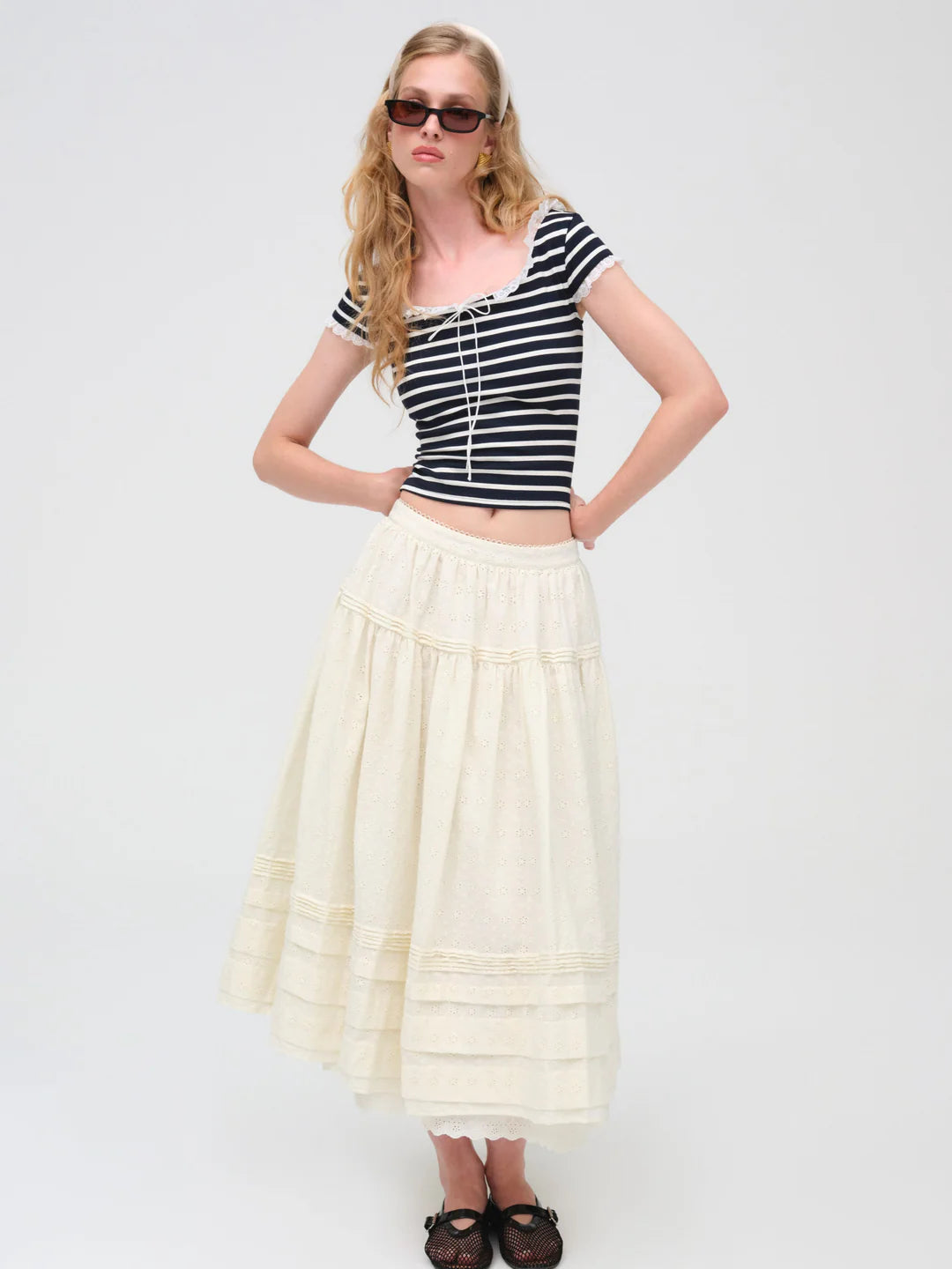 Eyelet Midi Skirt
