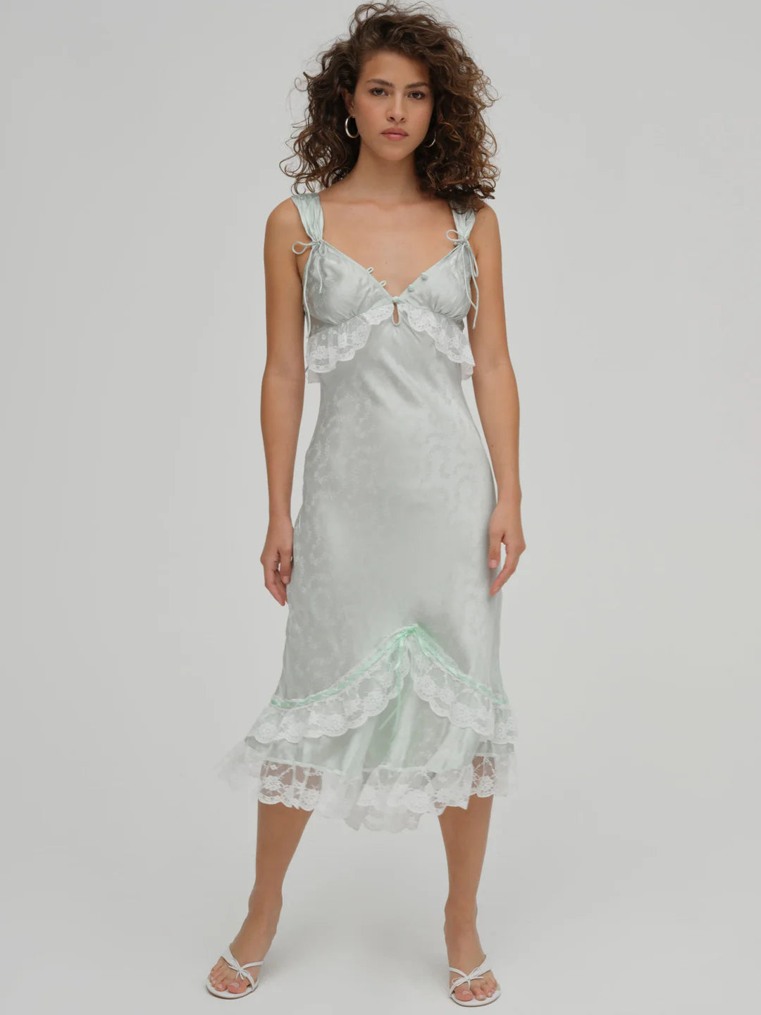 Mint Twist Jacquard Midi Slip Dress
